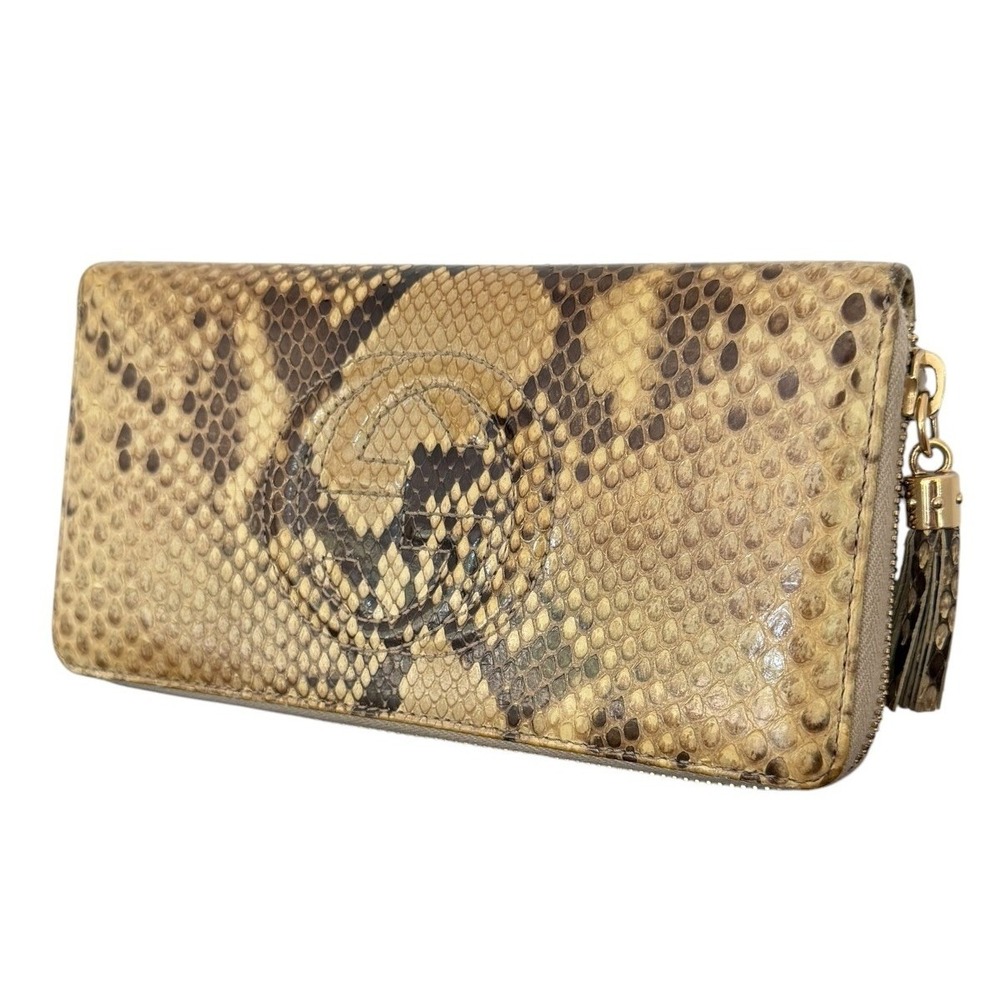 Gucci Soho GG Python Zip Around Continental Wallet Natural Python Full Set